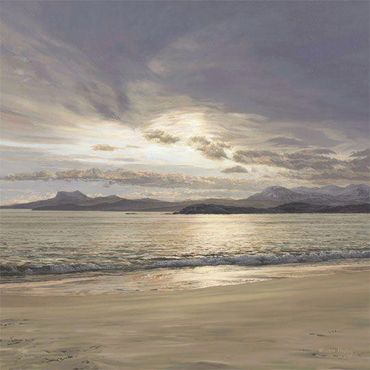 Melon Udrigle Beach, near Laide, Poolewe and Gairloch, Wester Ross. View to An Teallach and Beinn Ghobhlach (left) - original oil painting by Martin Ridley